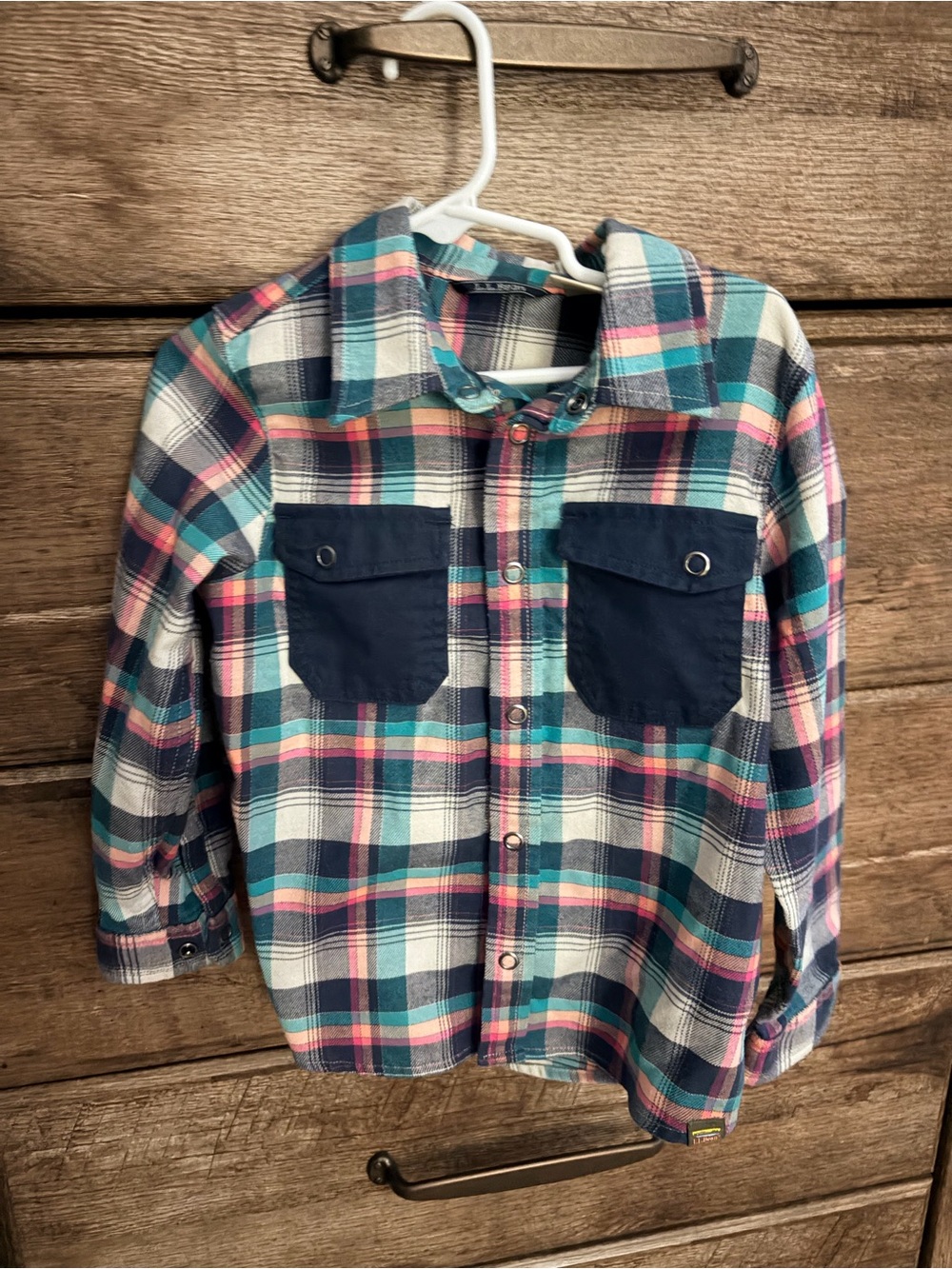 LL Beab Girls' Plaid Button-Front Shirt with Navy Pockets - Teal & Pink